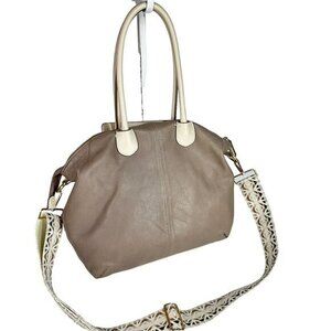 PERLINA Leather Top Handle Tote Satchel Crossbody Strap Taupe Bone Bag Purse